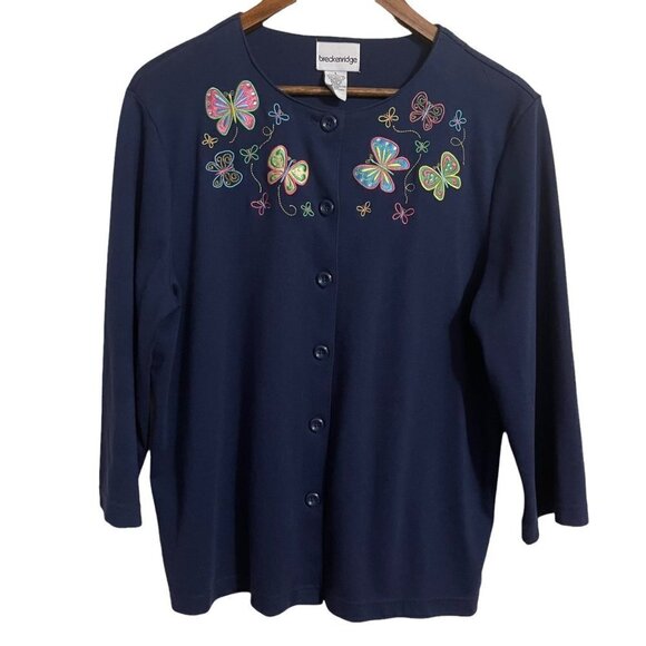 Vintage Women's Y2K 90s Blue Embroidered Butterfly Rhinestone Cardigan Large - Picture 1 of 6